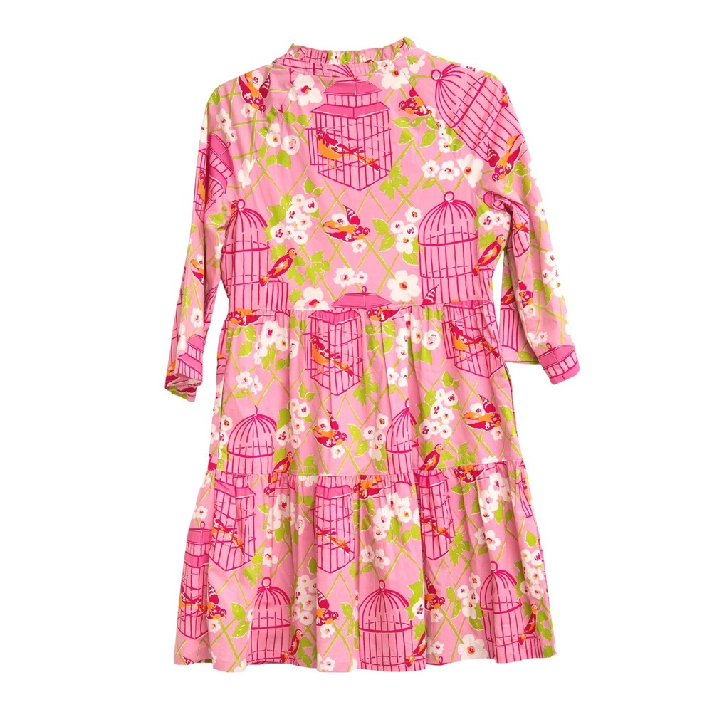Spartina Dress Sz S Pink Birdcage Print Whimsical Southern CottageCore Tea Party - Picture 5 of 5